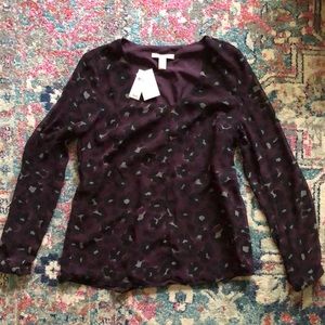 NEW Banana Republic Factory purple and gray leopard print top / blouse sz M